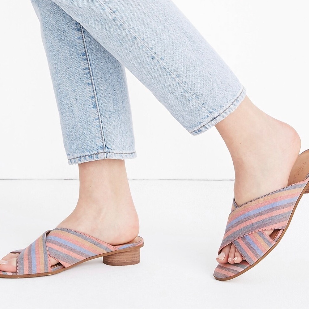 Madewell Ruthie Crisscross rainbow stripe mules slides slip on sandals size 9